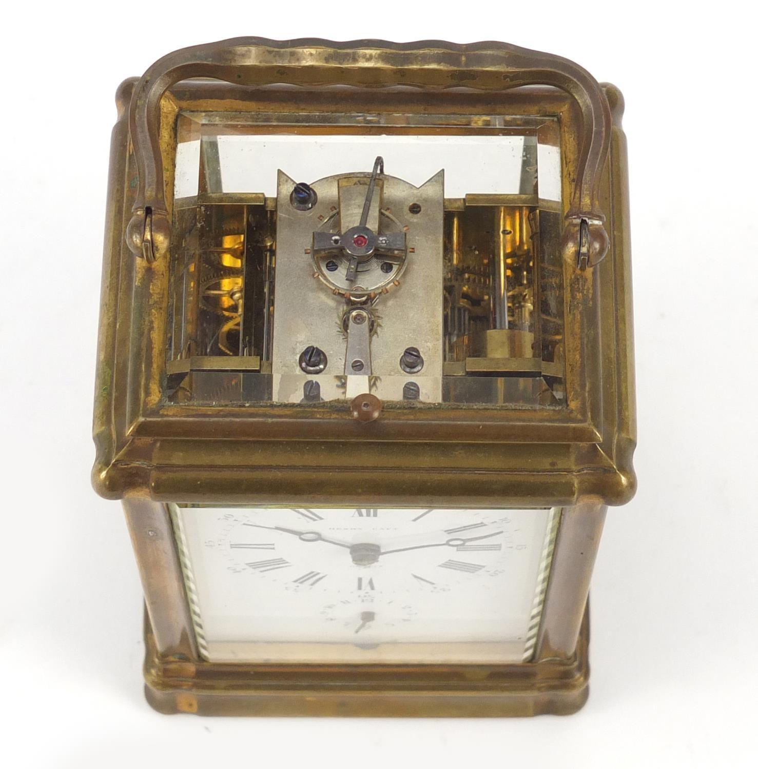 French brass cased repeating carriage clock with leather travelling case by François-Arsene - Image 8 of 10