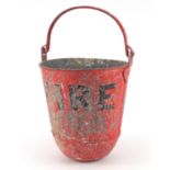 Vintage painted metal fire bucket with swing handle, 32cm high :For Further Condition Reports Please