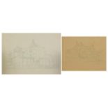 Robert Sargent Austin - San Giovanni dei Fiorentini and South East of Rome, two preliminary pencil