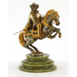 20th century Italian silvered bronze figure of a Cavalier on horseback by Gippe Vasani, raised on