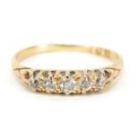 18ct gold graduated diamond five stone ring, hallmarked London 1973, size Q, 2.4g :For Further