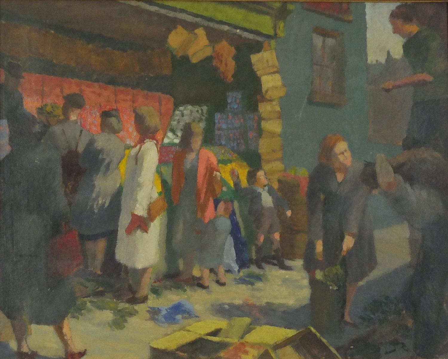 Market scene, Impressionist oil on board, mounted and framed, 49cm x 40cm :For Further Condition