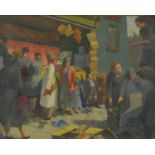 Market scene, Impressionist oil on board, mounted and framed, 49cm x 40cm :For Further Condition