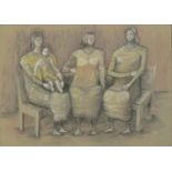 After of Henry Moore - Figures in an interior, mixed media, framed and glazed, 61cm x 43cm :For