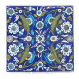 Large Turkish Iznik pottery tile fragment hand painted with flowers, 28cm x 28cm :For Further