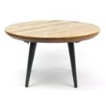 Industrial coffee table with circular hardwood top, 45.5cm high x 80cm in diameter :For Further