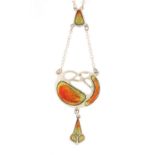 Art Nouveau style sterling silver and enamel necklace, 40cm in length, 7.8g :For Further Condition
