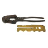 British military World War I wire cutters and brass button cleaner, impressed marks to both, the