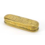18th century Dutch seaman's brass tobacco box of Pieter Holm, 16cm wide :For Further Condition