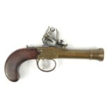 19th century flintlock pocket pistol with walnut grip, 19.5cm in length :For Further Condition