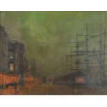 After John Atkinson Grimshaw - Liverpool docks, oil on board, framed and glazed, 38cm x 49cm :For