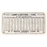 Lamp lighting time perpetual indicator enamel plaque by Royal Letters Patent, 15cm x 7.5cm :For