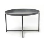 Industrial stainless steel tray top occasional table, 42.5cm high x 70cm in diameter :For Further
