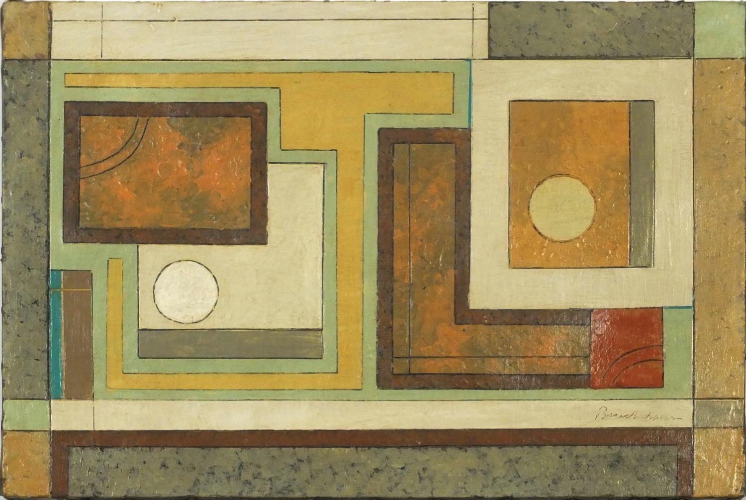 Abstract composition, geometric shapes, oil on canvas, bearing an indistinct signature and