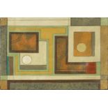 Abstract composition, geometric shapes, oil on canvas, bearing an indistinct signature and