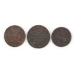 Three 18th century copper pennies/tokens :For Further Condition Reports Please Visit Our Website-