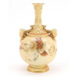 Royal Worcester blush ivory vase with masks, decorated with flowers, numbered 1552, 26.5cm high :For