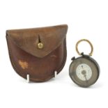British military World War I pocket compass with leather case by Barnes & Morris of London, numbered