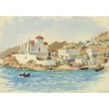 Attributed to Sydney Arrobus - Mykonos, Greek school watercolour, label verso, signed Arrobvs,