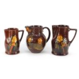 Three Royal Doulton Kingsware jugs, including an example decorated with Charles Dickens