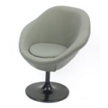 Contemporary swivel lounge chair with grey faux leather upholstery, 90cm high :For Further Condition