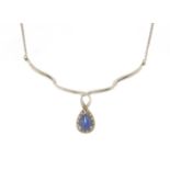 9ct white gold tanzanite and diamond necklace, 40cm in length, 4.4g :For Further Condition Reports