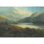 Scottish mountainous landscape, 19th century oil on canvas, part Edinburgh label verso, mounted,