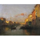 After Antoine Bouvard - Venice with gondolas, French school oil on board, mounted and framed, 49cm x