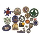 Eighteen silver brooches, jewels and lapels, fourteen with enamel including Rochdale Football
