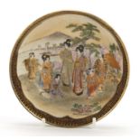 Japanese Satsuma pottery bowl hand painted and gilded with figures in a landscape and flowers,
