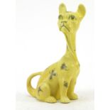 Stylish yellow glazed ceramic cat in the style of Galle, 16.5cm high :For Further Condition