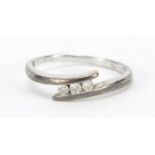 9ct white gold diamond three stone crossover ring, size L, 1.7g :For Further Condition Reports