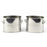 Pair of Alfred Gratien design stainless steel champagne ice buckets with twin handles, each 18.5cm H