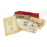 British militaria including commemorative handkerchiefs, LDV and fire armbands and Daily Express war