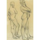 Figural study of two males, pencil on paper, bearing an indistinct signature, mounted and framed,