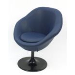 Contemporary swivel lounge chair with blue faux leather upholstery, 90cm high :For Further Condition