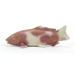 Japanese porcelain coy carp, paper label and impressed marks to the base, 20.5cm in length :For