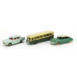 Three vintage Dinky die cast vehicles including Autobus :For Further Condition Reports Please