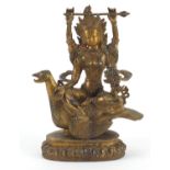 Chino-Tibetan gilt bronze deity set with coloured cabochons, 26cm high :For Further Condition