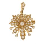 Unmarked gold seed pearl flower head pendant, 3.6cm in length, 5.6g :For Further Condition Reports