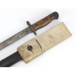 British military 1907 pattern bayonet with scabbard and canvas frog, impressed marks to the blade,
