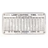 Lamp lighting time perpetual indicator enamel plaque by Royal Letters Patent, 15cm x 7.5cm :For