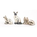 Three Italian miniature silver cats, the largest 4cm high, 54.8g :For Further Condition Reports