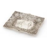Victorian silver dish embossed with a courting couple and pierced with flowers, by David Bridge,
