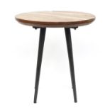 Industrial occasional table with circular hardwood top, 73.5cm high x 70cm in diameter :For