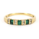 18ct gold, emerald and diamond half eternity ring, size S, 2.6g :For Further Condition Reports