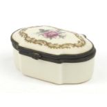 Continental porcelain trinket box with hinged lid and gilt border, 10.5cm wide :For Further