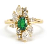 18ct gold emerald and diamond ring, size S, hallmarked London 1990, 5.6g :For Further Condition