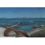 Rocky coastal scene, impressionist pastel, bearing a signature Kim Hilne, mounted and framed, 38cm x