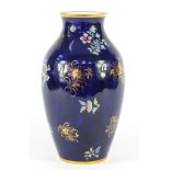 19th century Spode porcelain ovoid vase, hand painted and gilded with floral sprays onto a blue